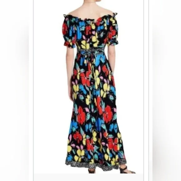 Rixo like new maxi dress, black floral size ten, off the shoulder, - Picture 11 of 11
